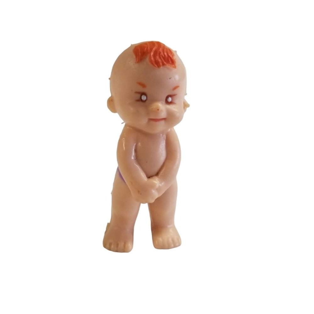 Vintage PVC Doll Figure Red Hair Toy Boy Purple Diaper 2 inch Dollhouse Baby